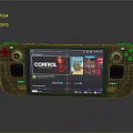 Handheld Gaming Console With Large Screen Showing Control Sega And Game Titles