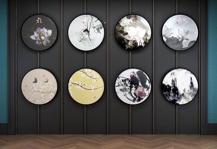 New Chinese Style Round Frame Painting Billion Elephants 3d model