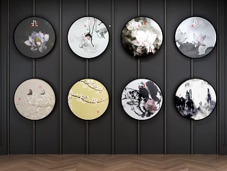 New Chinese Style Round Frame Painting Billion Elephants 3d model
