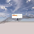 Large Metal Wing Shaped Hanging Decoration Suspended Under Blue Sky With Clouds