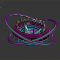 Futuristic Glowing Ring Structure With Blue And Purple Illumination And Central Tower Design