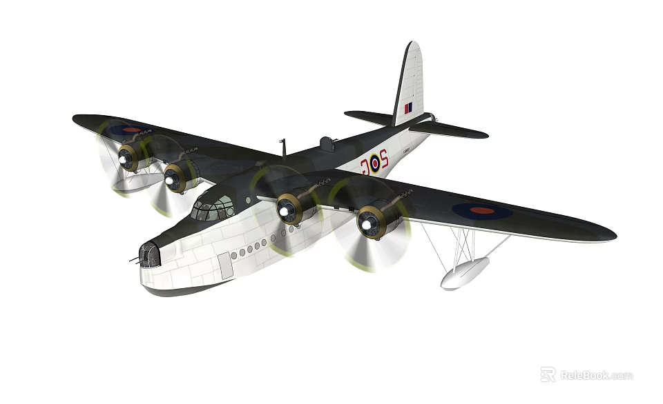 Vintage Passenger Aircraft With Four Propellers Floats Registration Number 705 And Wing Emblems 3d model 