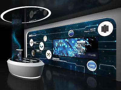 Modern Computer Display Featuring Large Blue Background Screen Various Icons Interfaces And White Curved Stand 3d model