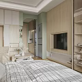 Modern Studio Apartment with Sofa Bed Bookshelf Green Wall and Wooden Floor