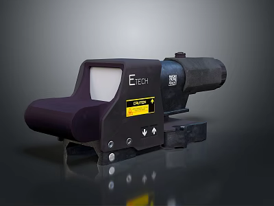 E TECH Black Optical Sight With White Lens Yellow Warning Label And Stable Base 3d model