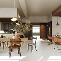 Modern Restaurant Interior With Wooden Tables Pendant Lights Decorative Plants And Natural Light