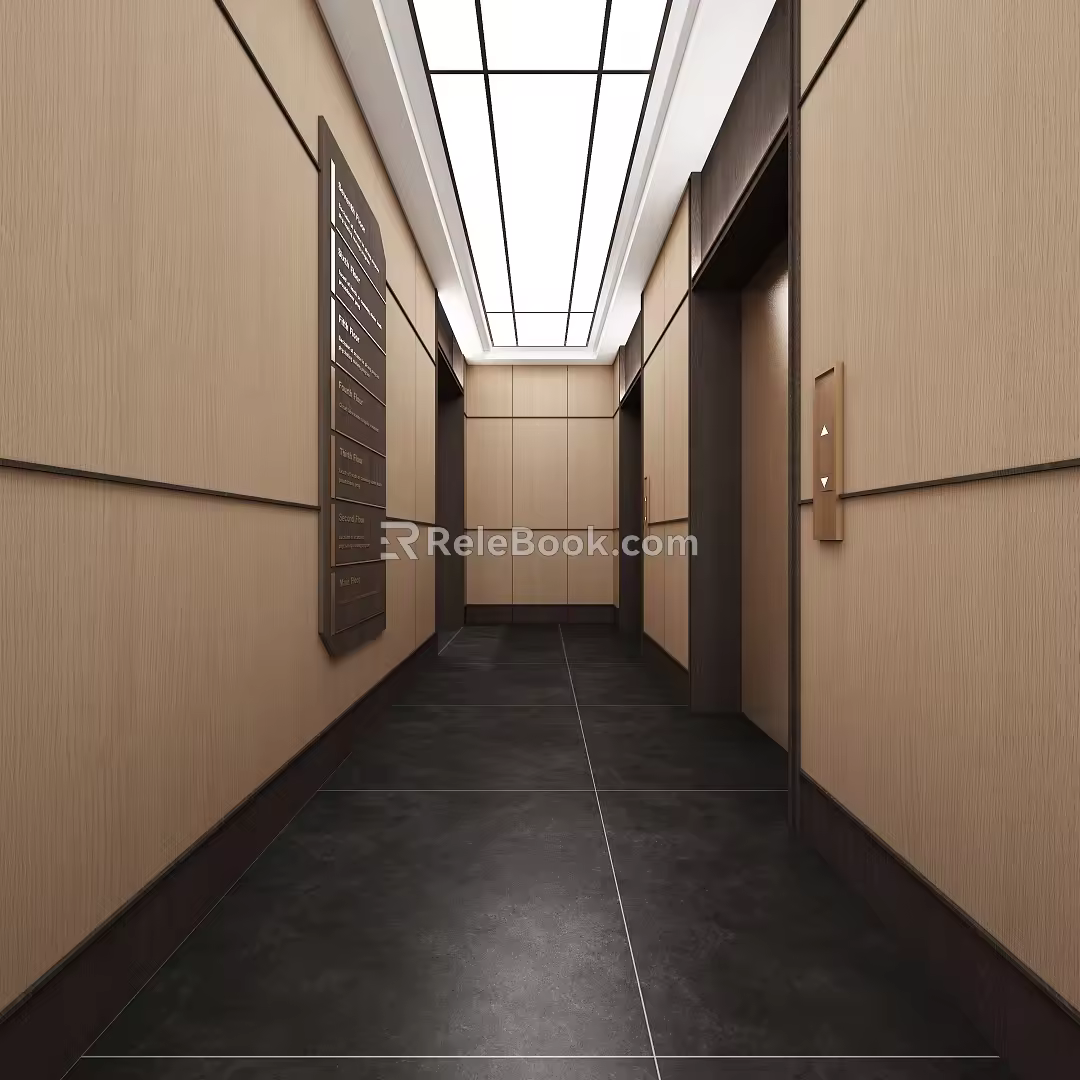 Modern elevator aisle corridor public area 3d model