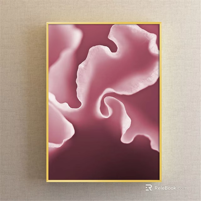 Modern Decorative Painting With Pink Red Wavy Patterns And Golden Frame On Wall 3d model 