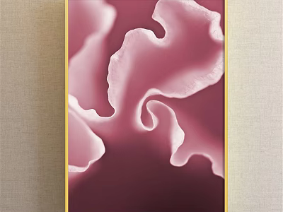Modern Decorative Painting With Pink Red Wavy Patterns And Golden Frame On Wall 3d model