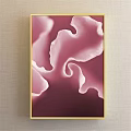 Modern Decorative Painting With Pink Red Wavy Patterns And Golden Frame On Wall