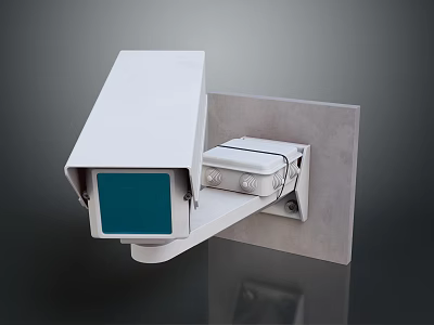 Wall Mounted White Security Camera With Protective Enclosure And Lens Cover 3d model