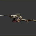 Field Gun Weapon With Long Barrel Red Wheels Light Colored Body And Towed Design