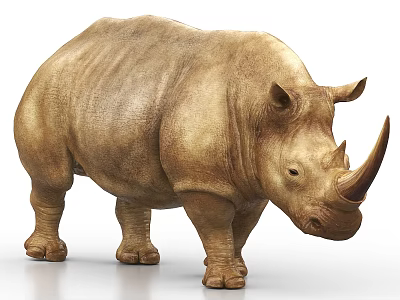 Realistic Brown Rhinoceros Standing with Thick Skin and Horn on White Background 3d model