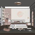 Kids Room Interior With Bed Stuffed Toys Star Cloud Decor Bookshelf And Pink Chair