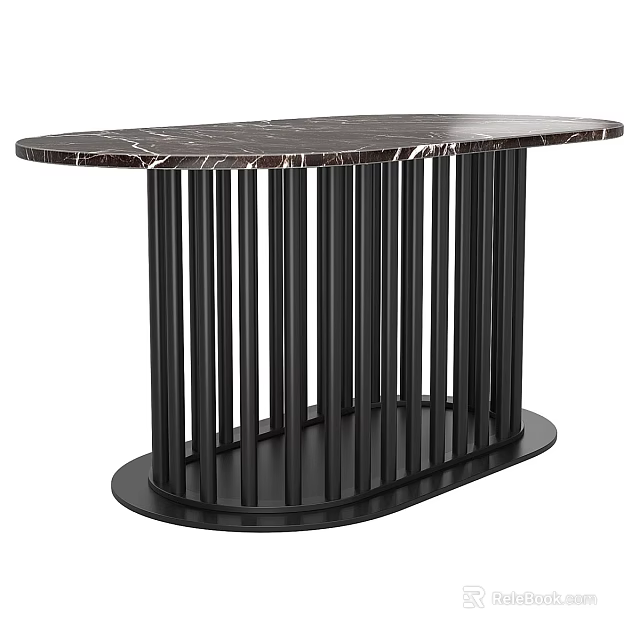 Modern Entryway Console Table with Marble Top and Black Metal Legs 3d model 