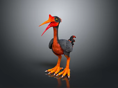 Fantasy Mythical Bird With Large Orange Red Beak Black Brown Feathers And Orange Claws 3d model