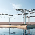Modern Canopy Like Structures Over Water With Reflections And Open Sky 3d model