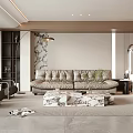 Modern Living Room Interior With Leather Sofa Marble Coffee Table And Floor Lamp