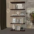 Elegant Modern Wooden Bookcase With Shelves Books Starfish Sculpture And Plant