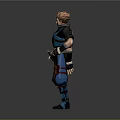 Man With Pink Hair In Black And Blue Stylish Outfit With Armor And Protective Gear
