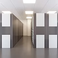 Modern Office Partition Area With Gray White Walls Drawer Cabinets And Ceiling Lights