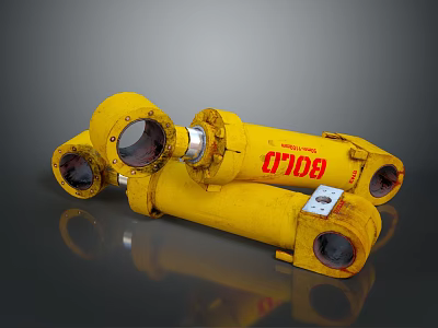 Yellow Heavy Duty Hydraulic Cylinders With 8070 Label For Hardware Tools 3d model