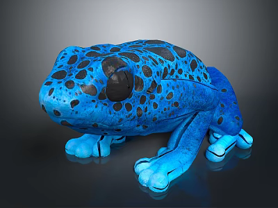 Blue Frog Stuffed Plush Toy With Black Spots And Blue Limbs On Dark Background 3d model