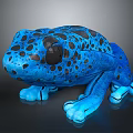Blue Frog Stuffed Plush Toy With Black Spots And Blue Limbs On Dark Background