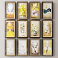 Decorative Paintings With Golden Frames On Wall Featuring Natural Themes Trees And Deer