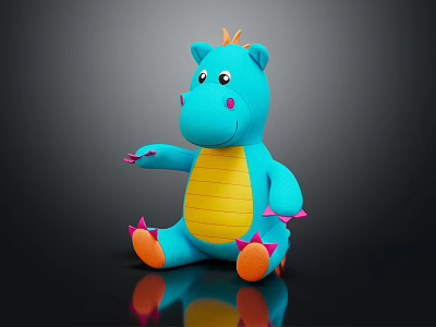 Cute Blue Dinosaur Plush Toy with Yellow Belly Orange Claws and Head Crest 3d model