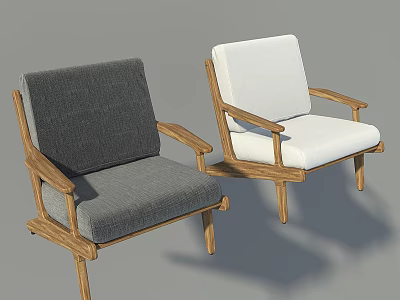 Minimalist Lounge Chairs With Wooden Frame Gray And White Cushions And Armrests 3d model