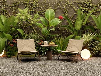 Modern Camping Style Outdoor Chair Bar Exterior Plant Pile Plant Combination Flower Border Vine Climbing Plant Lunar Lamp Camping Landscape Camping Beauty Chen 3d model