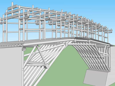 Bridge Steel Frame Structure Under Construction With Blue Sky And Green Ground 3d model