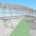 Bridge Steel Frame Structure Under Construction With Blue Sky And Green Ground
