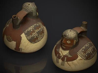 Handcrafted Sculpted Ceramic Vessels With Human Face And Geometric Patterns 3d model