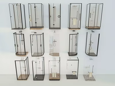Modern Shower Sauna Enclosures With Various Designs Glass Panels And Metal Frames 3d model