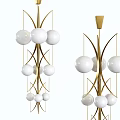 Elegant Modern Gold Frame Chandelier with Multiple White Spherical Hanging Shades 3d model