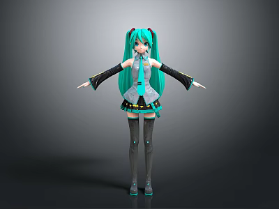 3D Anime Character Hatsune Miku With Teal Hair Twin Tails And Outfit 3d model