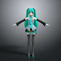 3D Anime Character Hatsune Miku With Teal Hair Twin Tails And Outfit