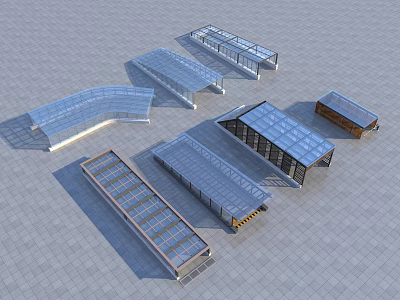 Diverse Road Facilities With Transparent Canopies Different Shapes And Various Structural Designs 3d model