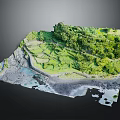Scenic Landscape With Green Terraces Winding Path Rocky Coastline And Water Areas