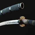 Traditional Japanese Katana with Silver Sharp Blade and Green Textured Sheath and Golden Decorative Fittings