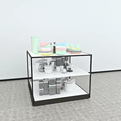 Shelf Display Cabinet Side Cabinet Island Display Rack Household Products Rack Iron Rack Wooden Rack Wood Grain Laminar Hook Induction Cooker Iron Pot Hot Pot Kitchen Supplies Rack Supermarket Shelf Iron Rack 3d model