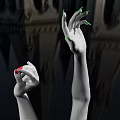 Raised Hands With Red And Green Nail Polish On Blurred Building Reflection Background 3d model