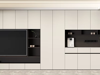 Modern Decorative Cabinet Interior Design With TV Black Shelves And Storage Space 3d model