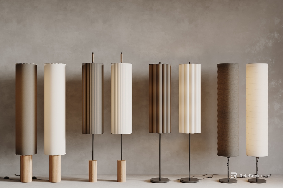 Modern Floor Lamps With Varied Textured Shades And Neutral Tones 3d model 
