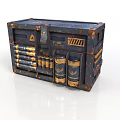 Vintage Rustic Storage Crate With Dark Blue Gold Accents Decorative Straps And Containers