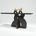 Black Console Table with Two Small Yellow Ornaments and Curved Base Design 3d model