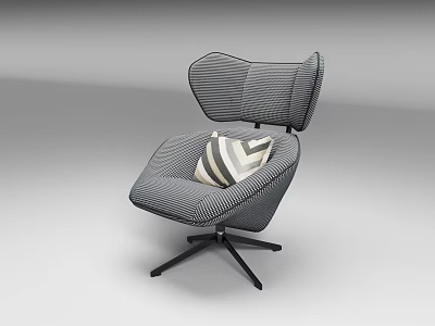 Modern Single Sofa With Checkered Back Striped Seat And Black Metal Legs 3d model