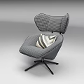 Modern Single Sofa With Checkered Back Striped Seat And Black Metal Legs